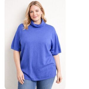 Talbots Women’s 3X Blue Silk Cashmere Cotton Sweater Turtleneck Short Sleeve